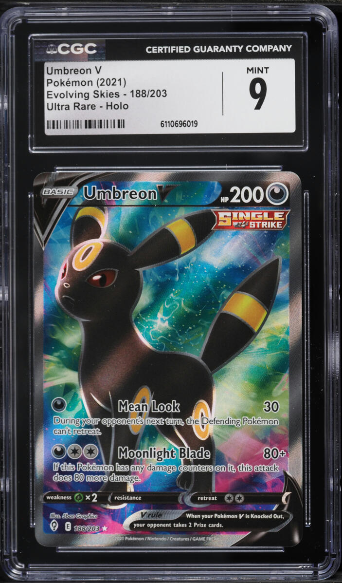2021 Pokemon Sword & Shield Evolving Skies Full Art Umbreon V #188 CGC 9 MINT