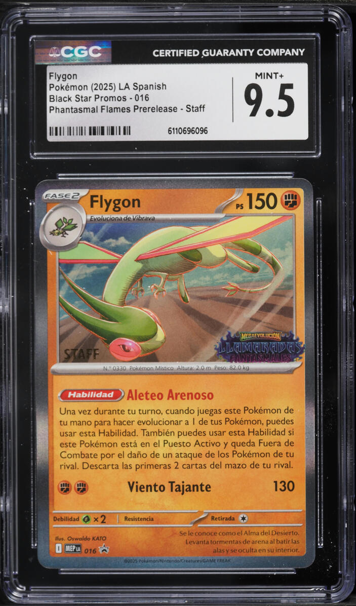 2025 Pokemon Spanish Mega Evolution Promo Phantasmal Flames Prerelease Staff Flygon #16 CGC 9.5