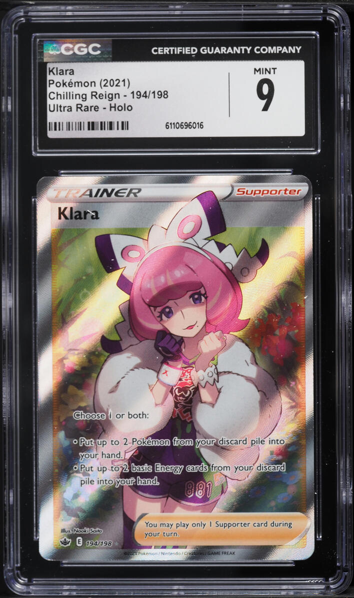 2021 Pokemon Sword & Shield Chilling Reign Full Art Klara #194 CGC 9 MINT