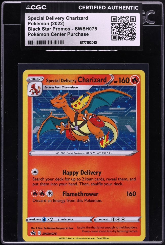 2022 Pokemon Sword & Shield Promo Center Holo Special Delivery Charizard #SWSH075 CGC AUTH