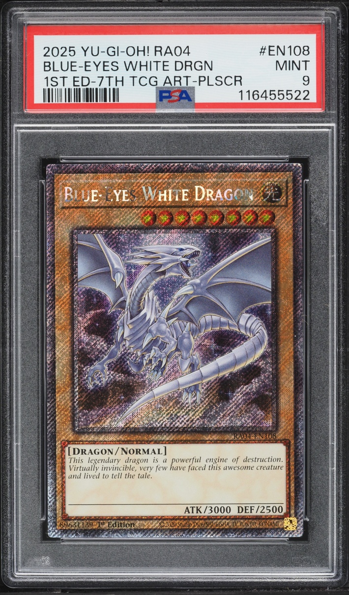 2025 Yu-Gi-Oh! QC Stampede 1st Edition 7th TCG Art Blue-Eyes White Dragon #RA04-EN108 PSA 9