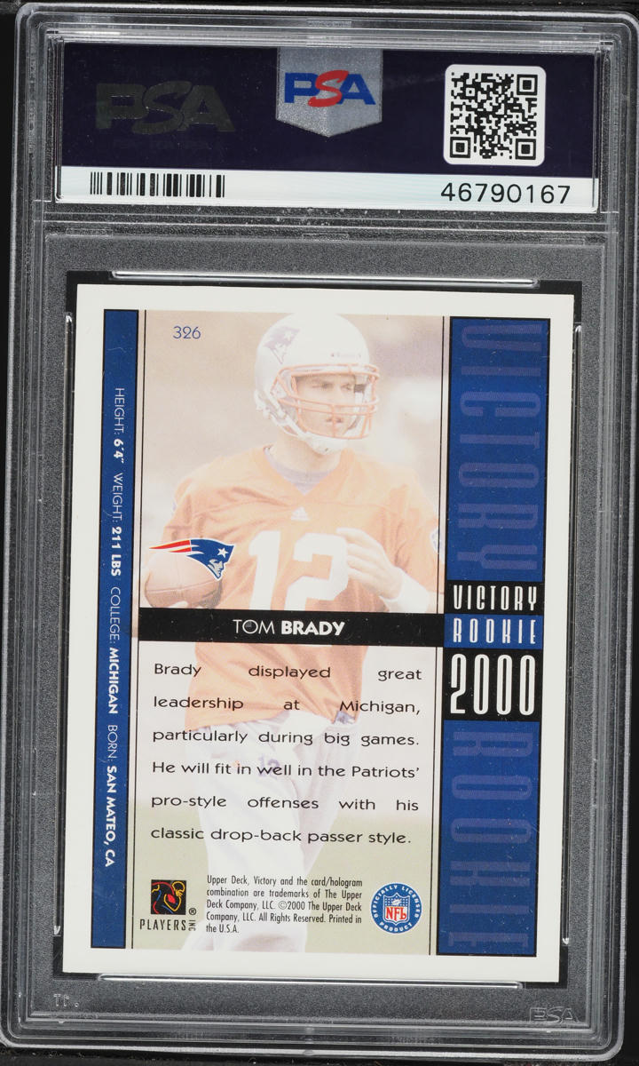 2000 Upper Deck Victory Football Tom Brady ROOKIE #326 PSA 8.5 NM-MT+
