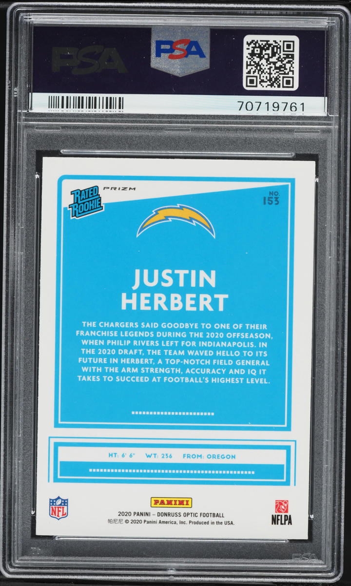 2020 Donruss Optic Blue Scope Justin Herbert ROOKIE #153 PSA 9 MINT