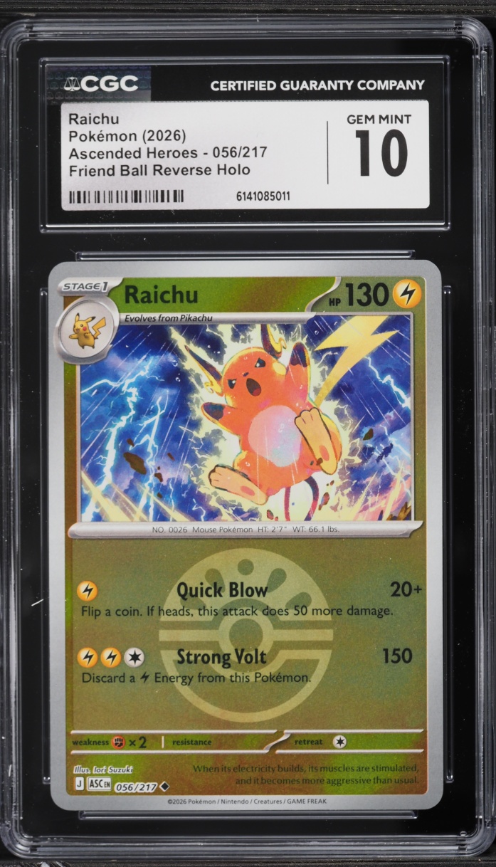 2026 Pokemon Mega Evolution Ascended Heroes Friend Ball Reverse Holo Raichu #56 CGC 10 GEM MINT