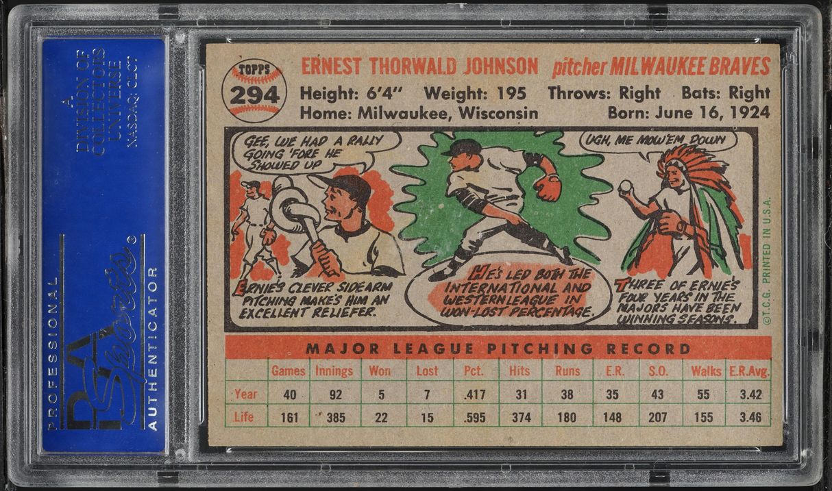 1956 Topps Ernie Johnson #294 PSA 7 NRMT