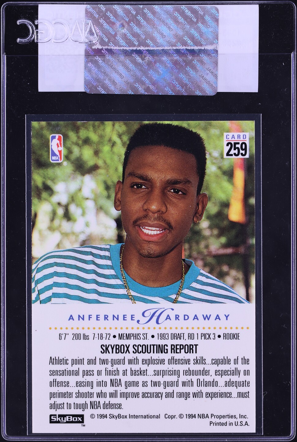 1993 Skybox Premium Anfernee Hardaway ROOKIE #259 CGC AUTH