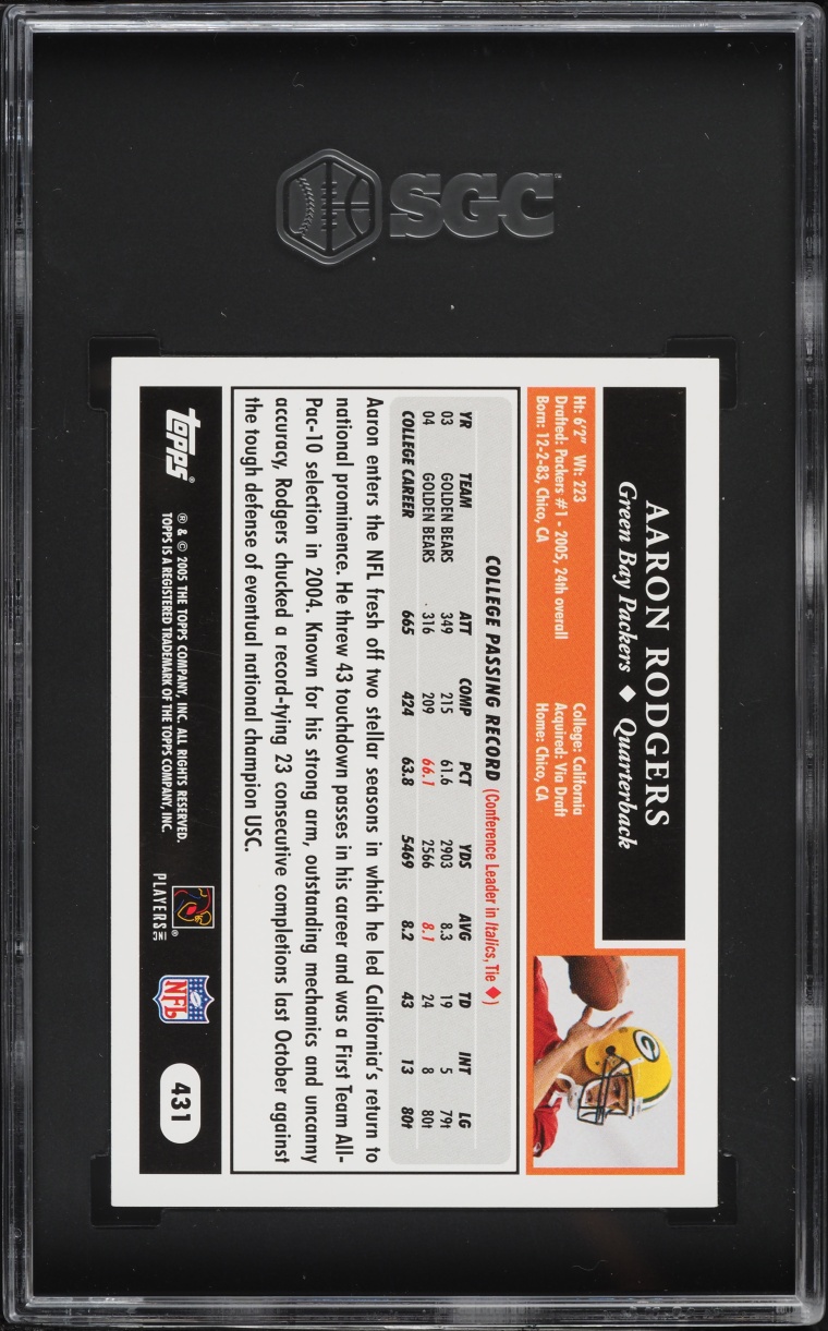 2005 Topps Football Aaron Rodgers ROOKIE #431 SGC 9 MINT