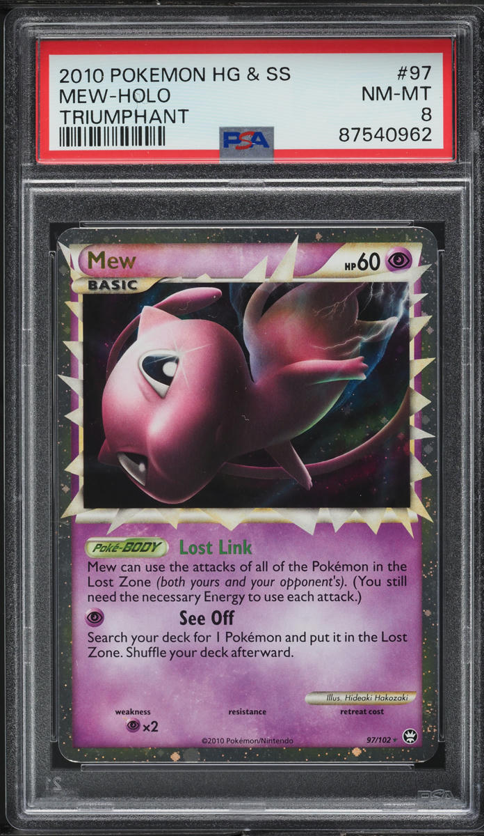 2010 Pokemon HeartGold & SoulSilver Triumphant Holo Prime Mew #97 PSA 8 NM-MT