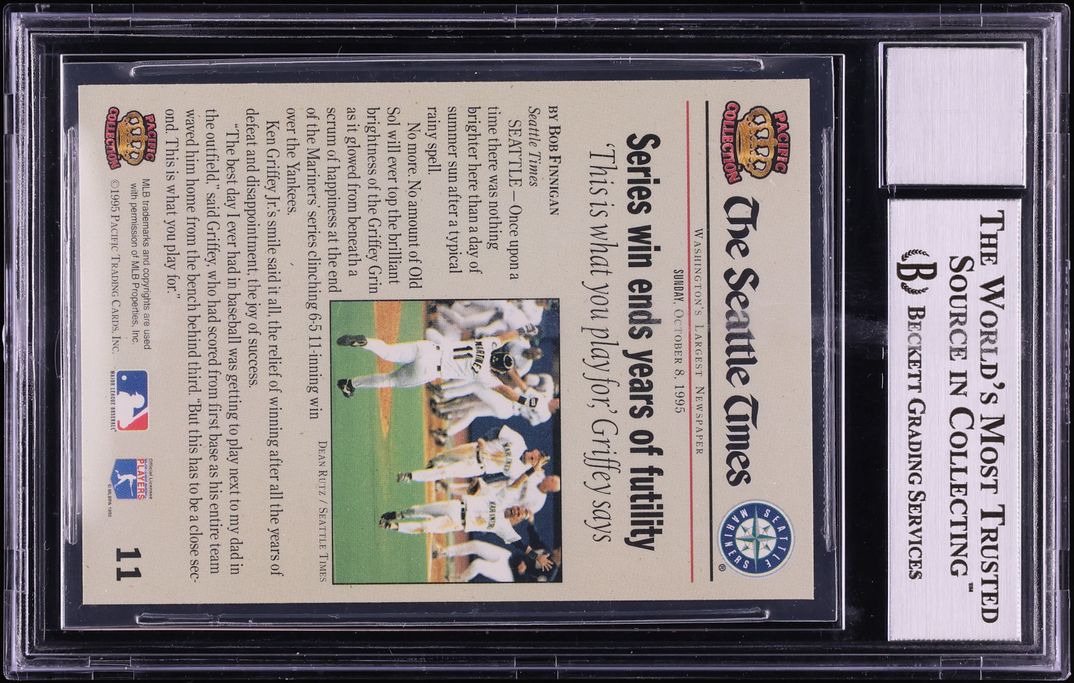 1995 Mariners Pacific Series Win Ends Years Of Futility Ken Griffey Jr. AUTO #11 BGS AUTH - Photo 2