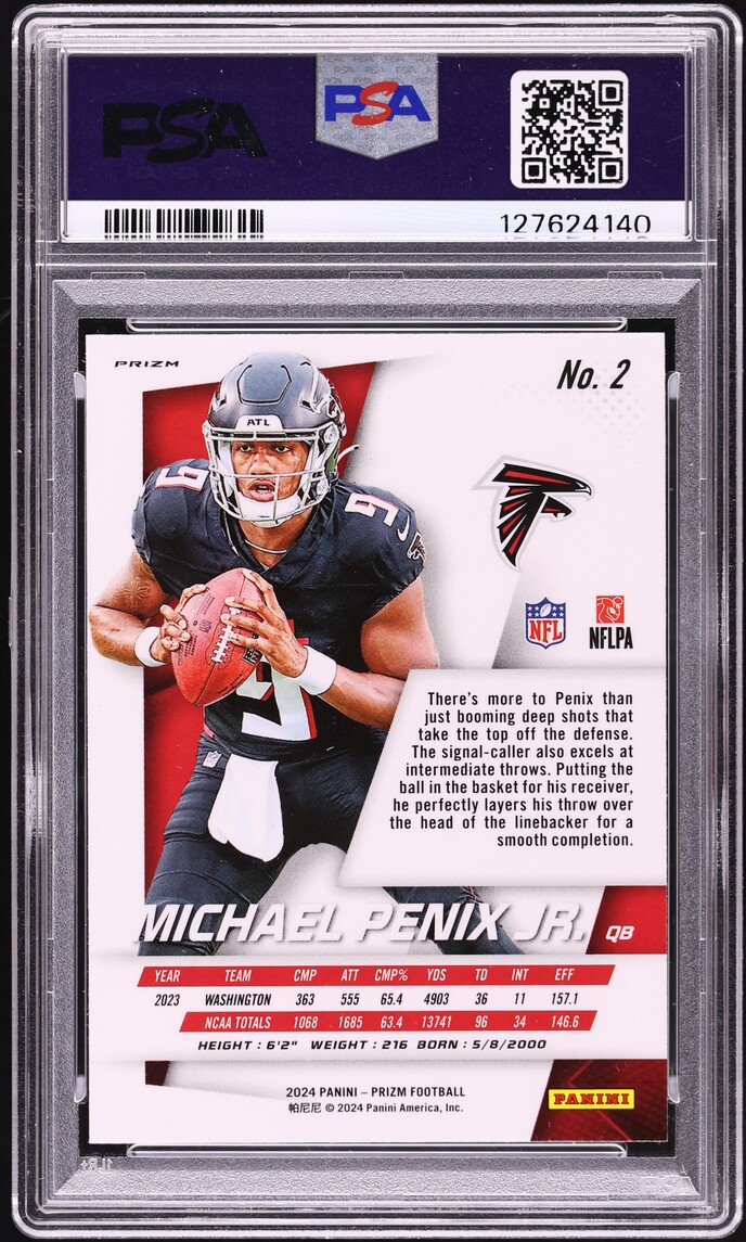 2024 Panini Prizm Flashback No Huddle Michael Penix Jr. ROOKIE #2 PSA 10 GEM MINT