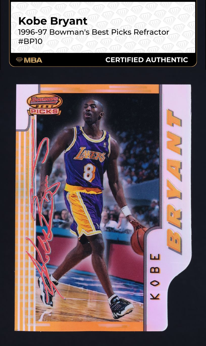 1996 Bowman's Best Picks Refractor Kobe Bryant ROOKIE #BP10 MBA AUTH