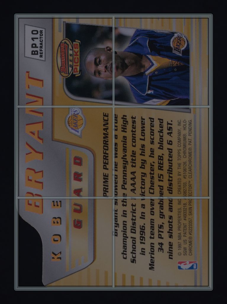 1996 Bowman's Best Picks Refractor Kobe Bryant ROOKIE #BP10 MBA AUTH