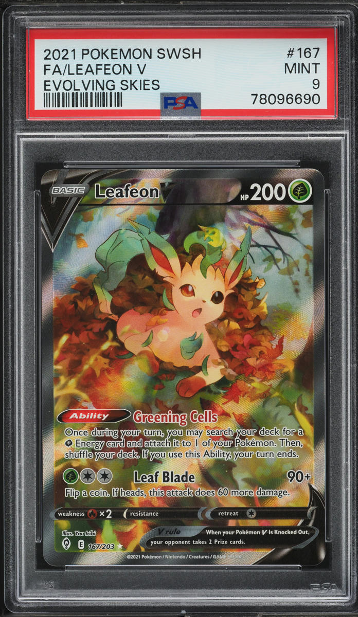 2021 Pokemon Sword & Shield Evolving Skies Alt Art Leafeon V #167 PSA 9 MINT