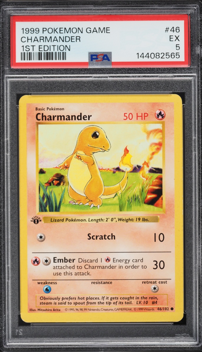 1999 Pokemon Base Set Shadowless 1st Edition Charmander #46 PSA 5 EX