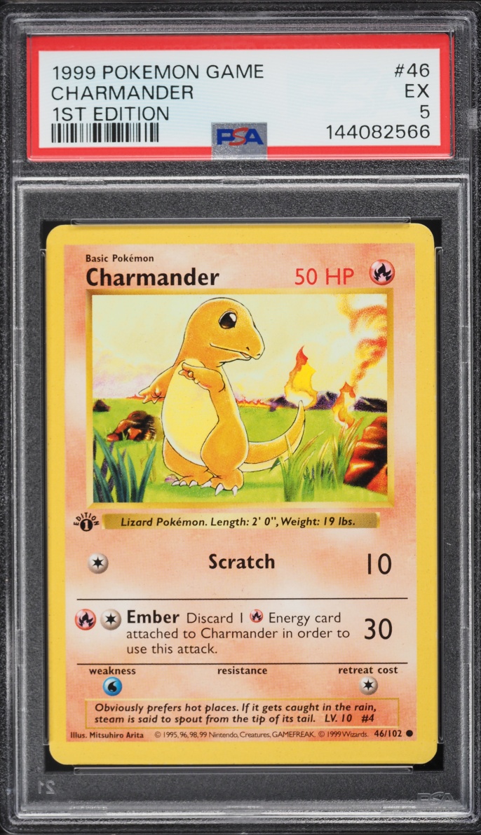 1999 Pokemon Base Set Shadowless 1st Edition Charmander #46 PSA 5 EX