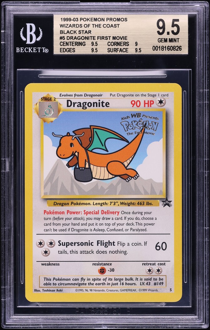 1999 Pokemon Wizards Of The Coast Black Star Promos Dragonite #5 BGS 9.5 GEM
