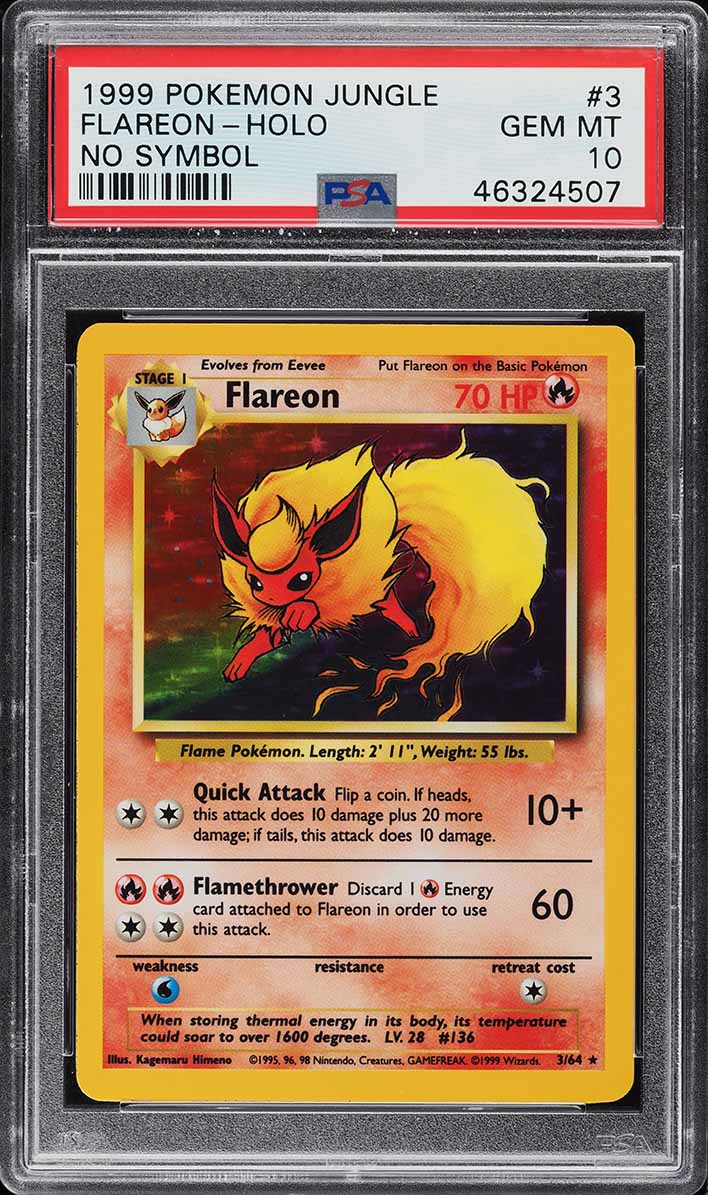 1999 Pokemon Jungle No Symbol Holo Flareon #3 PSA 10 GEM MINT