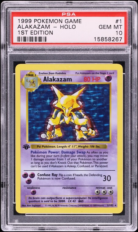 1999 Pokemon Base Set Shadowless 1st Edition Holo Alakazam #1 PSA 10 GEM MINT