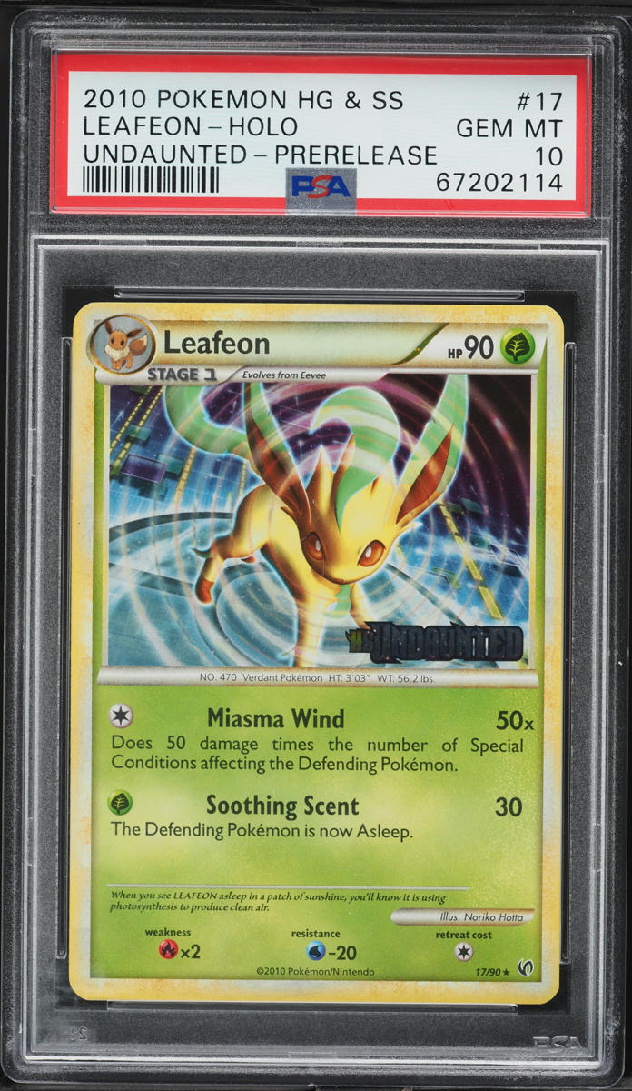 2010 Pokemon HeartGold & SoulSilver Undaunted Prerelease Holo Leafeon #17 PSA 10