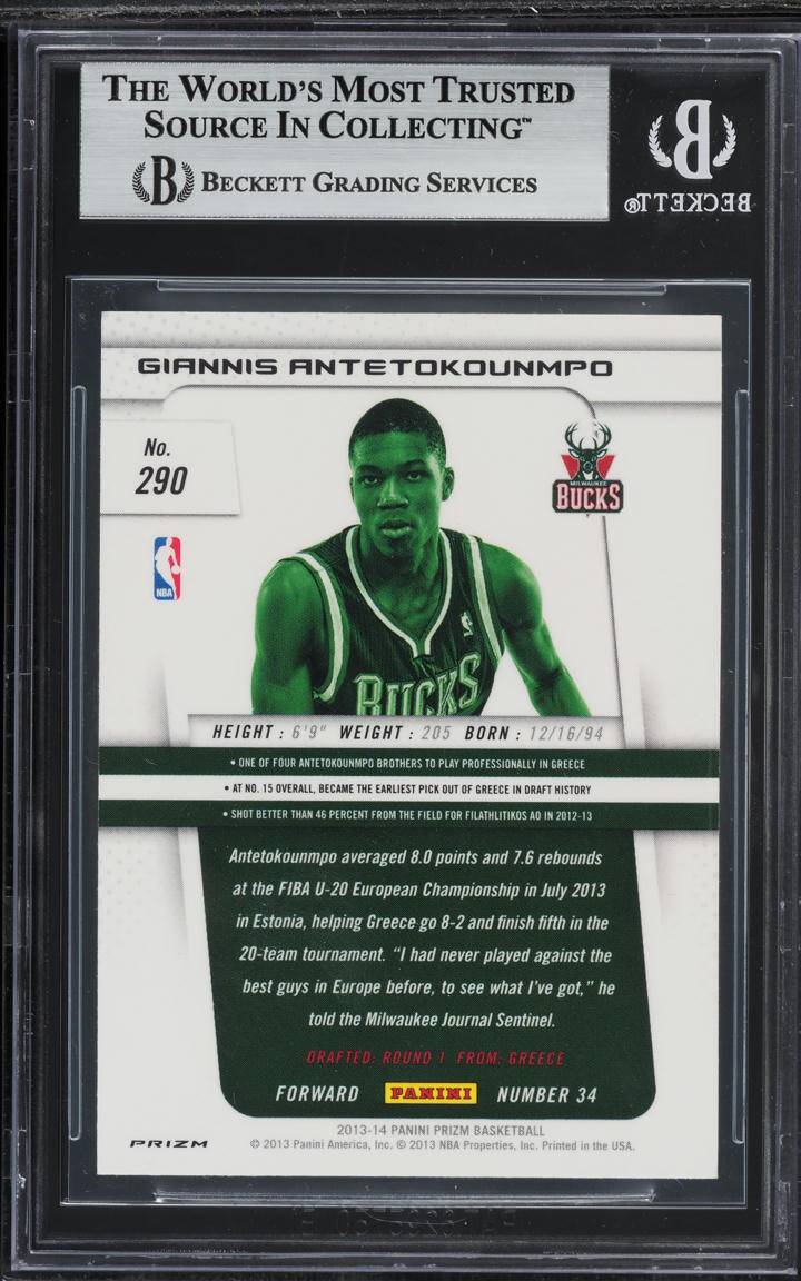 2013 Panini Prizm Silver Giannis Antetokounmpo ROOKIE #290 BGS 8.5 NM-MT+