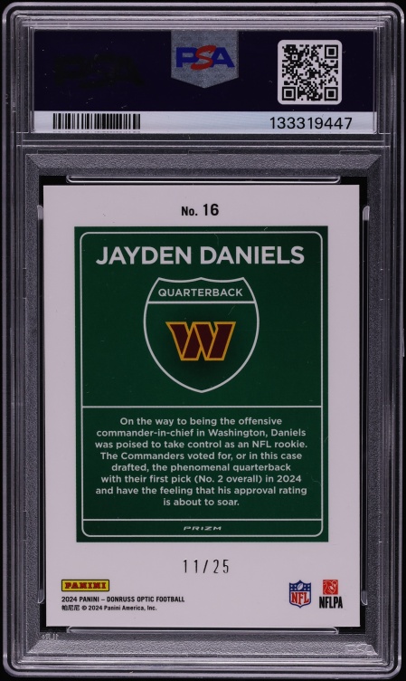 2024 Donruss Optic Downtown Black Pandora Jayden Daniels ROOKIE /25 #16 PSA 10 GEM MINT