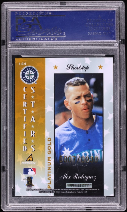 1997 Pinnacle Totally Certified Platinum Gold Alex Rodriguez /30 #144 PSA 10 GEM MINT