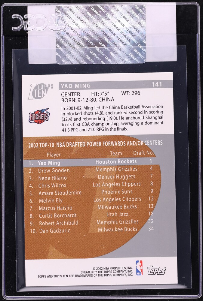 2002 Topps Ten Parallel Yao Ming #141 CGC AUTH
