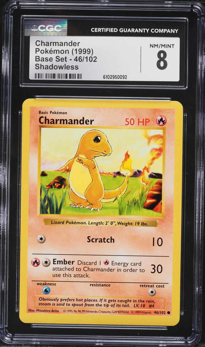 1999 Pokemon Base Set Shadowless Charmander #46 CGC 8 NM-MT