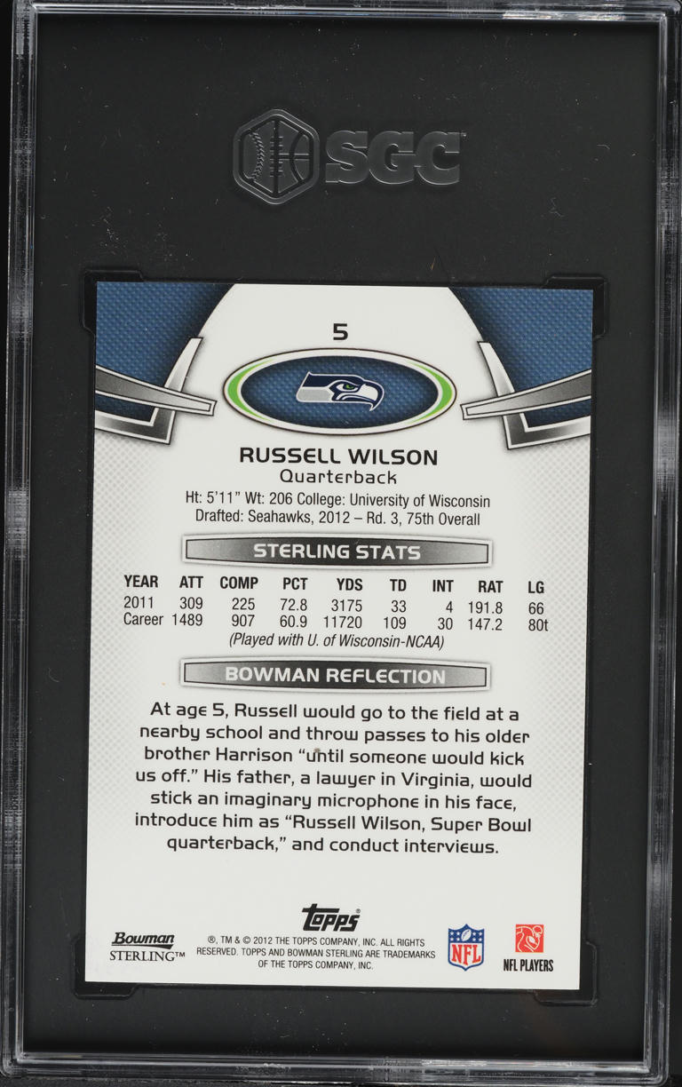 2012 Bowman Sterling Russell Wilson ROOKIE #5 SGC 8 NM-MT