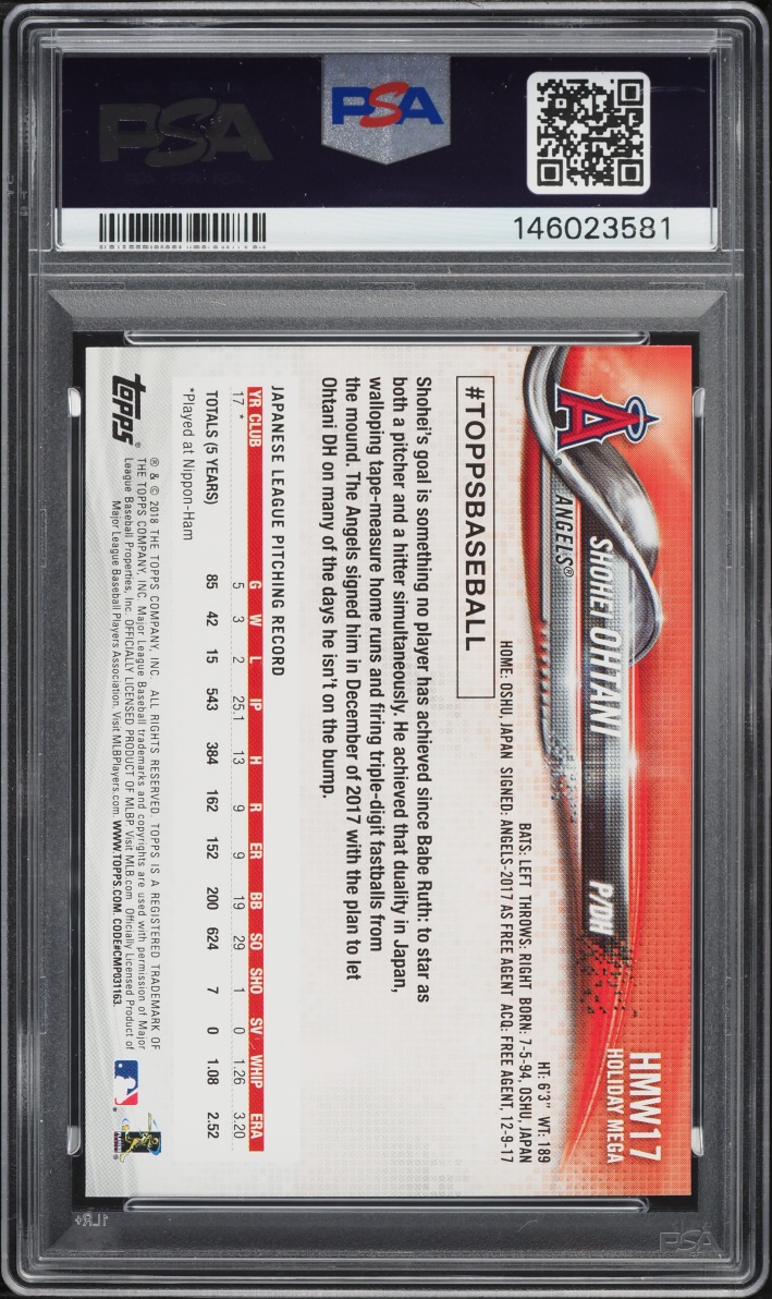 2018 Topps Holiday Shohei Ohtani ROOKIE #HMW17 PSA 10 GEM MINT