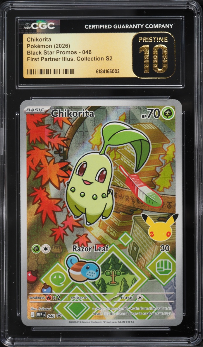 2026 Pokemon Mega Promo First Partner Illustration S2 Full Art Chikorita #46 CGC 10 PRISTINE