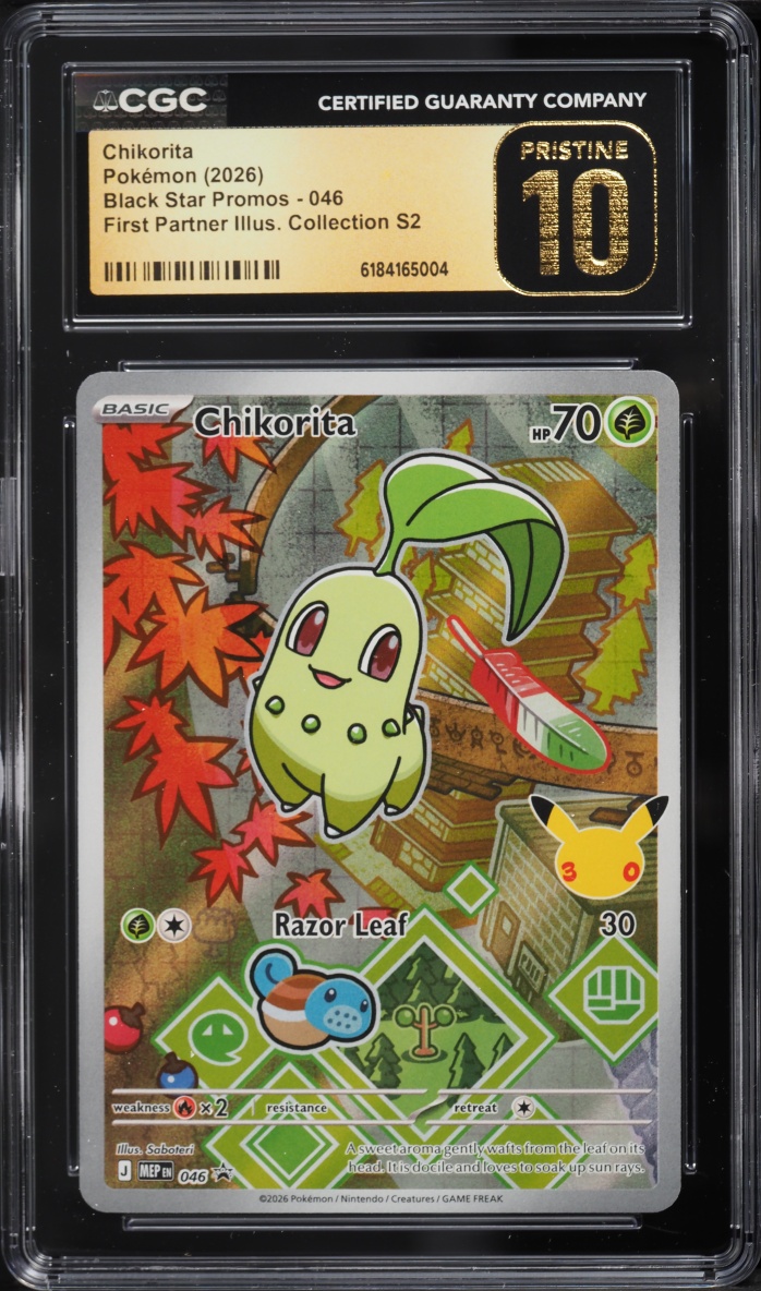 2026 Pokemon Mega Promo First Partner Illustration S2 Full Art Chikorita #46 CGC 10 PRISTINE