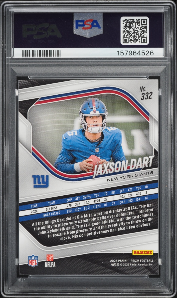 2025 Panini Prizm Jaxson Dart ROOKIE #332 PSA 10 GEM MINT