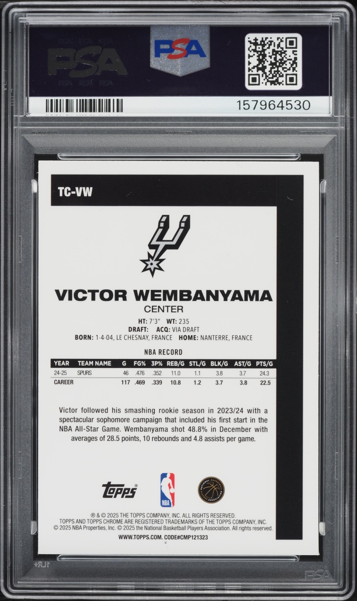 2025 Topps Chrome Silver Pack Victor Wembanyama #TC-VW PSA 10 GEM MINT