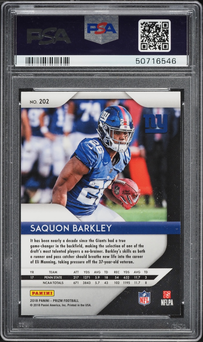 2018 Panini Prizm Saquon Barkley ROOKIE #202 PSA 9 MINT