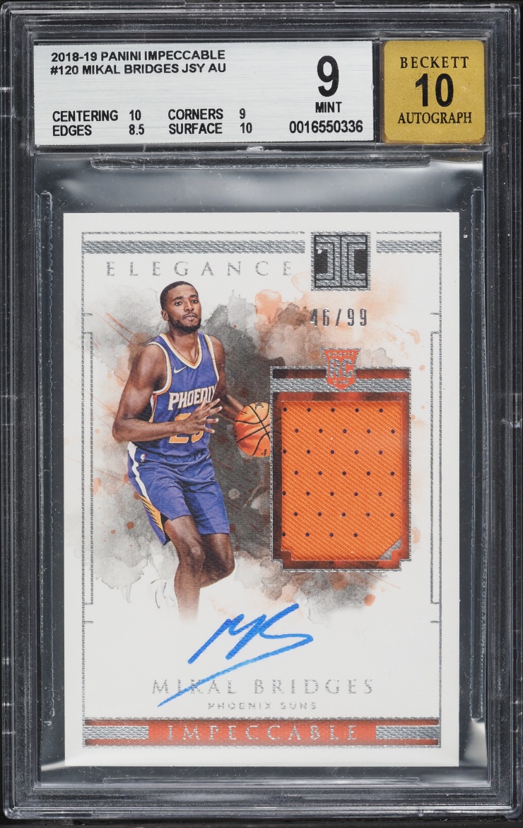2018 Panini Impeccable Mikal Bridges ROOKIE PATCH AUTO /99 #120 BGS 9 MINT