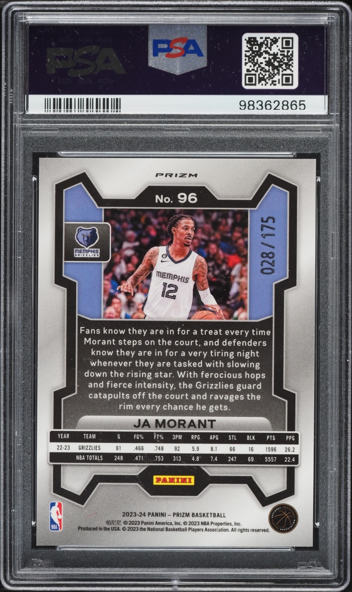 2023 Panini Prizm White Ja Morant /175 #96 PSA 9 MINT