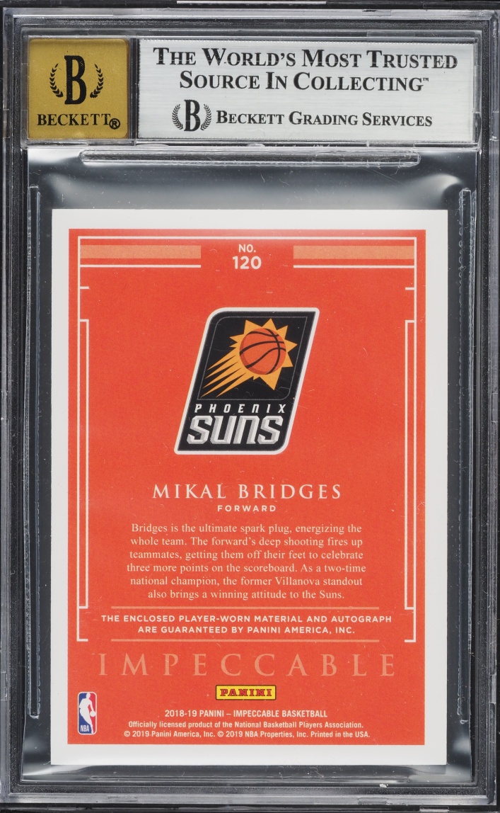 2018 Panini Impeccable Mikal Bridges ROOKIE PATCH AUTO /99 #120 BGS 9 MINT