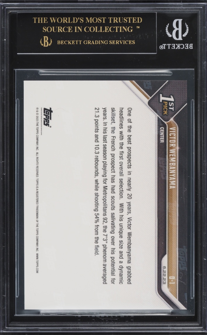 2023 Topps Now Draft Victor Wembanyama ROOKIE #D-1 BGS 10 PRISTINE, BLACK LABEL