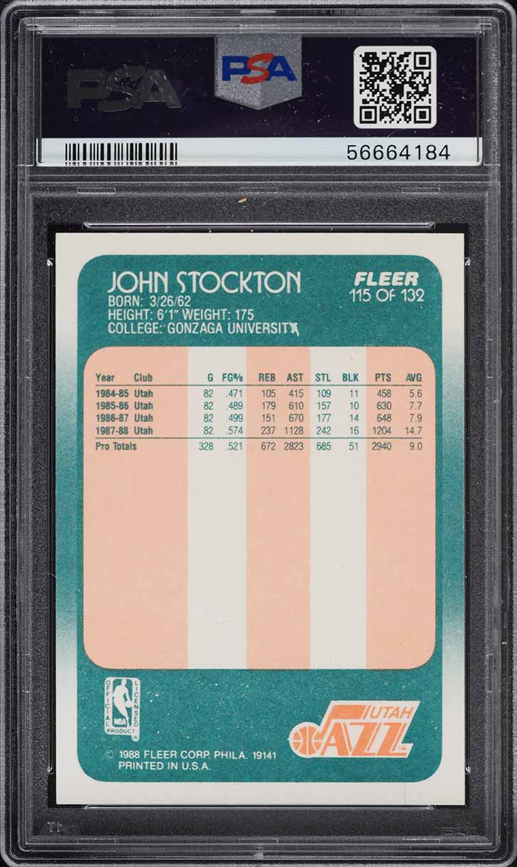 1988 Fleer Basketball John Stockton ROOKIE #115 PSA 10 GEM MINT
