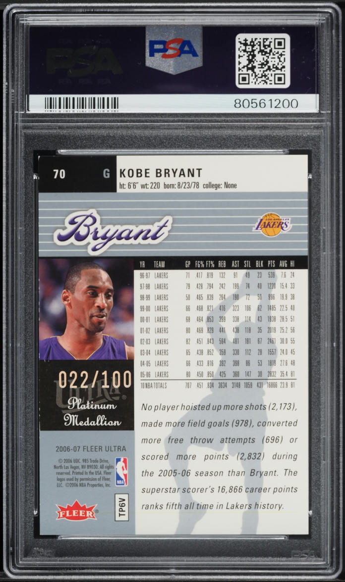 2006 Ultra Platinum Medallion Kobe Bryant /100 #70 PSA 8 NM-MT