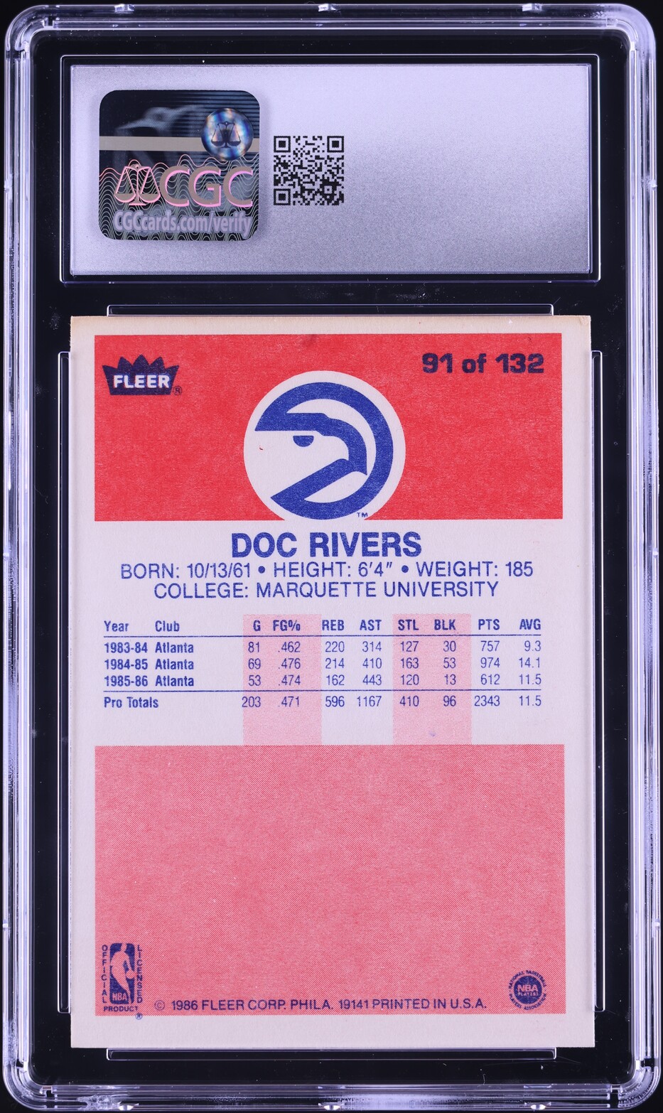 1986 Fleer Basketball Doc Rivers ROOKIE #91 CGC 5.5 EX+