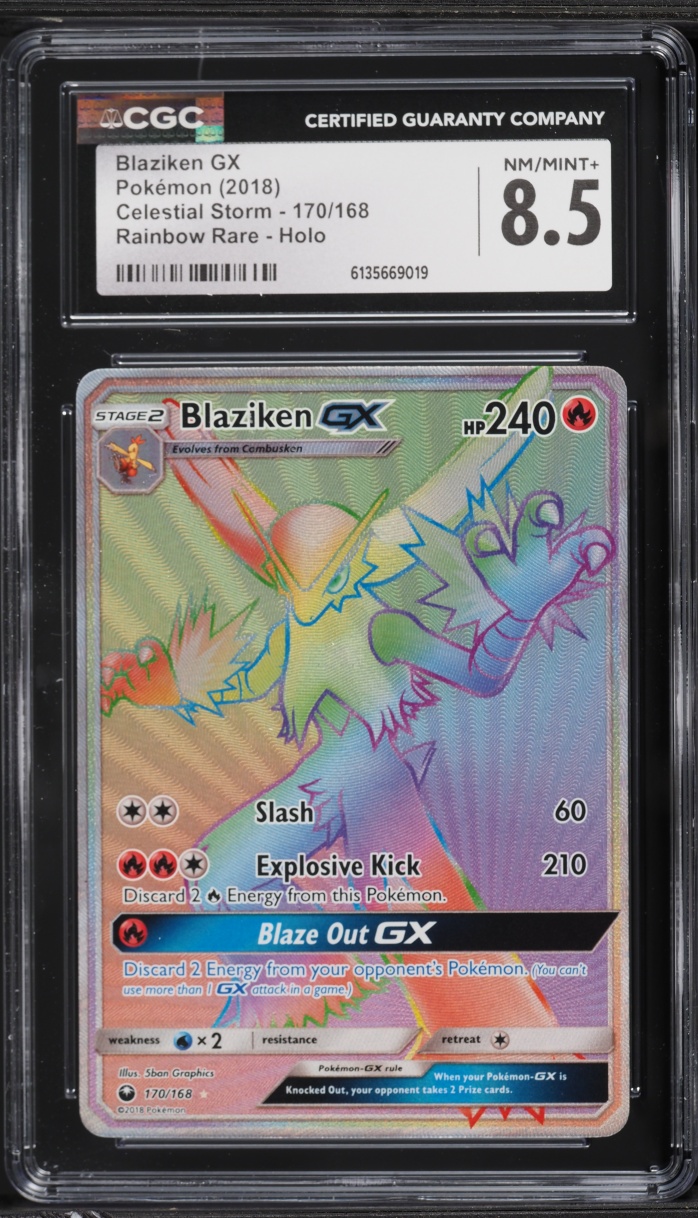 2018 Pokemon Sun & Moon Celestial Storm Rainbow Rare Blaziken GX #170 CGC 8.5 NM-MT+