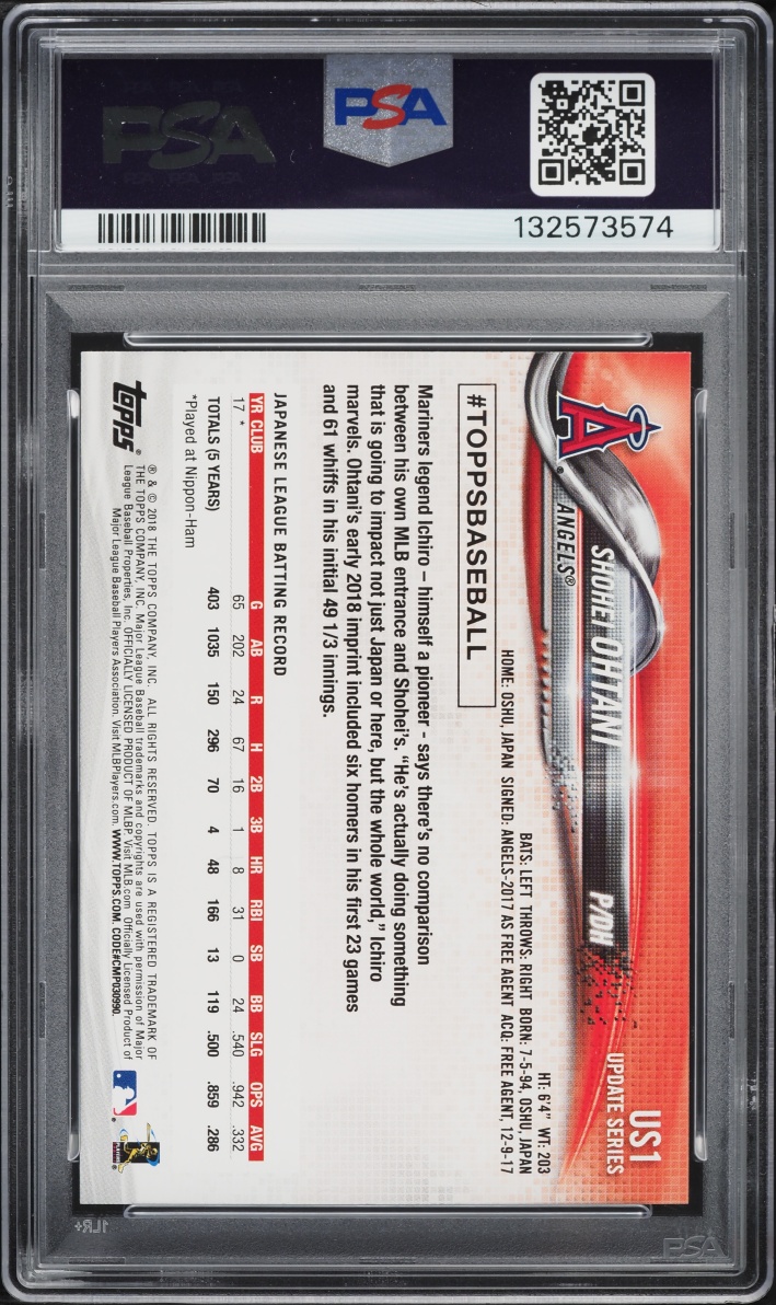 2018 Topps Update Shohei Ohtani ROOKIE #US1 PSA 10 GEM MINT