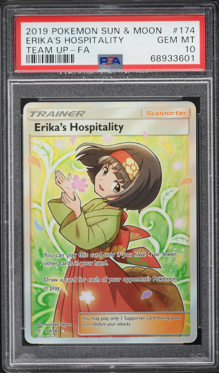 2019 Pokemon Sun & Moon Team Up Full Art Erika's Hospitality #174 PSA 10 GEM MINT