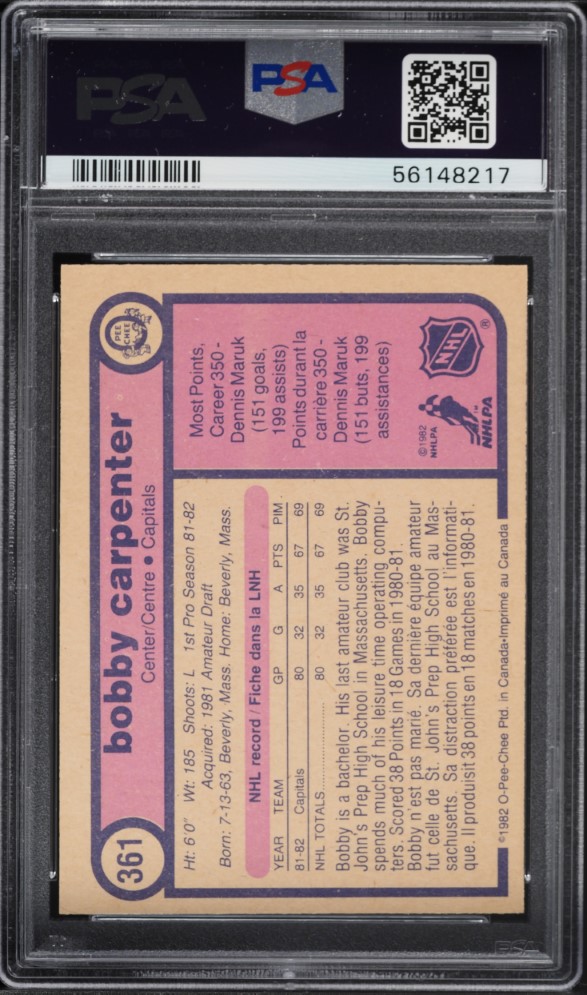 1982 O-Pee-Chee Hockey Bobby Carpenter #361 PSA 8 NM-MT