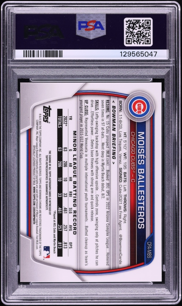 2023 Bowman Chrome Orange Shimmer Moises Ballesteros PROSPECT AUTO /25 #CPA-MBS PSA 10 GEM MINT