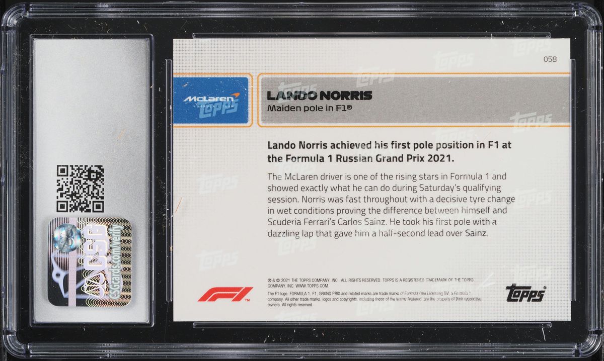 2021 Topps Now Formula 1 F1 Lando Norris #058 CSG 10 GEM MINT