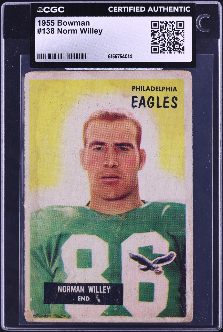 1955 Bowman Football Norm Willey #138 CGC AUTH