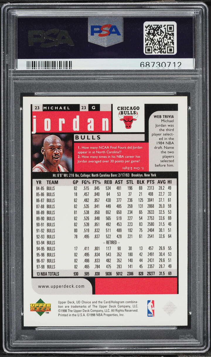 1998 Upper Deck Choice Preview Michael Jordan #23 PSA 10 GEM MINT